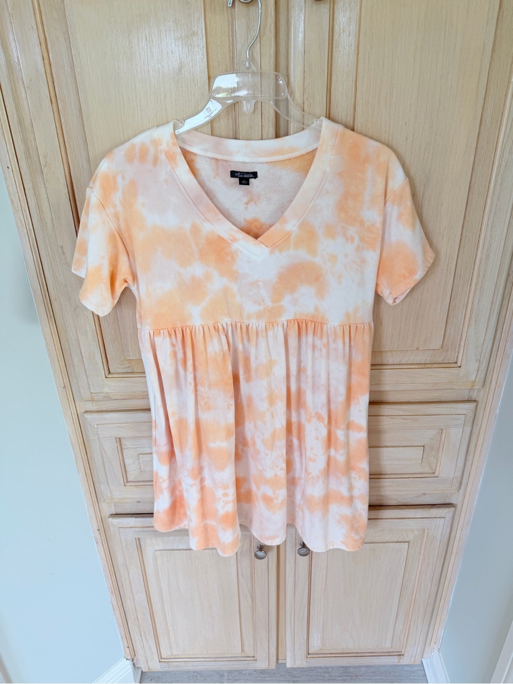 wild fable Peach and White Tie-Dye V-Neck Babydoll Tunic